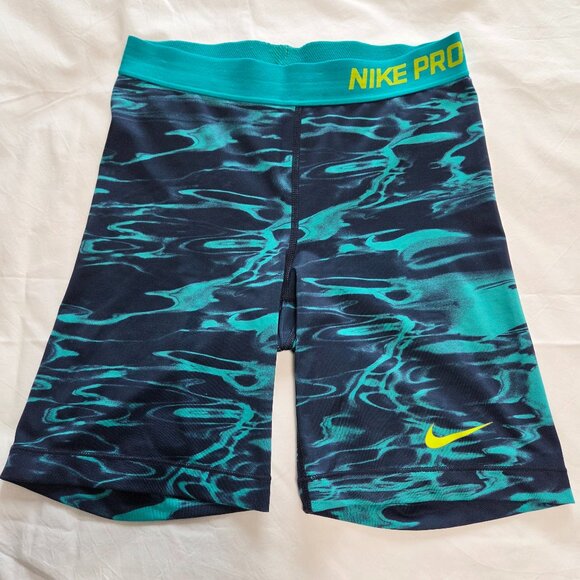 Nike Pro Turquoise Wave Bike Shorts - Picture 1 of 8